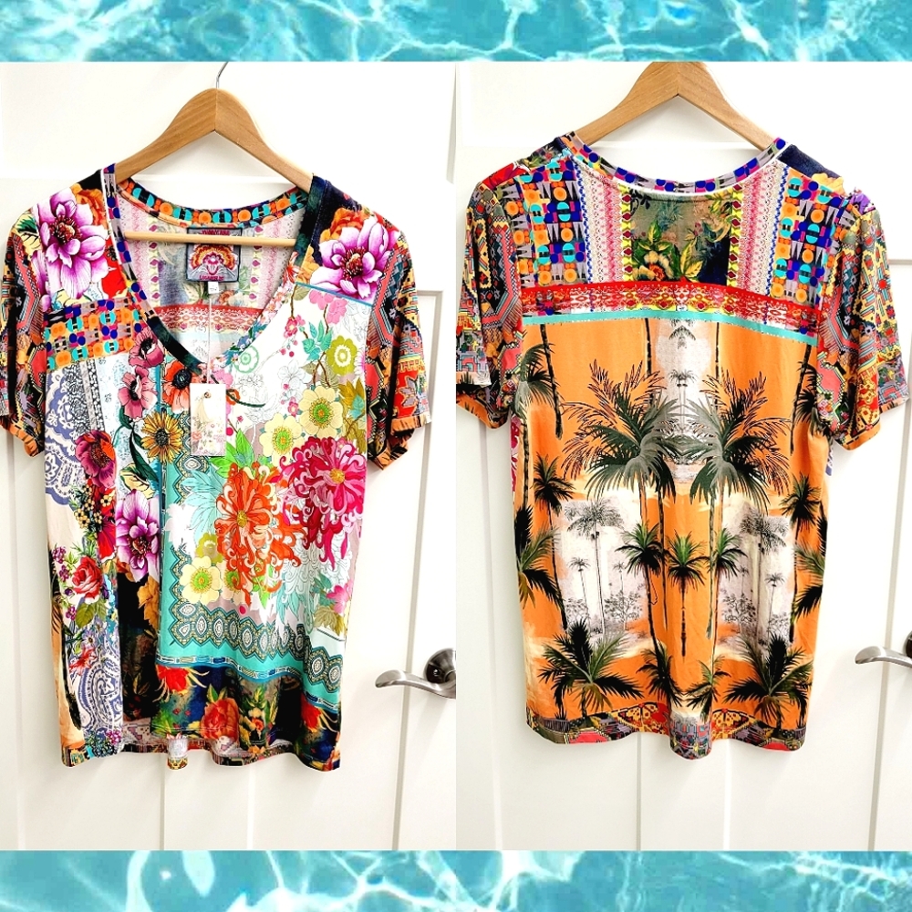NWT JOHNNY WAS Tropical Favorite V-Neck T-Shirt